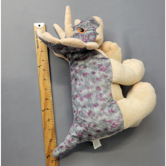 Wild Republic Triceratops Dinosaur Plush Toy 10" Sitting Gray Purple 2012 - Picture 11 of 13